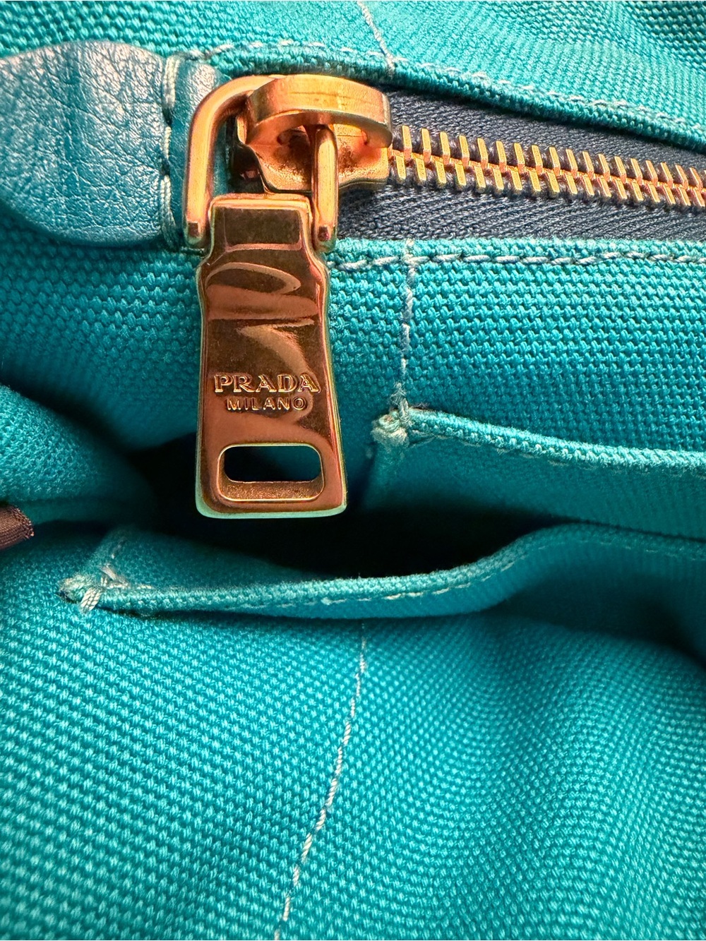 PRADA Canapa Mini Canvas Logo Tote Bag Light Blue/Turquoise - Picture 13 of 13